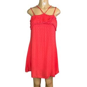 Chelsea & Violet Orange Swiss Dot Flounce Trim Sleeveless Dress Size Small